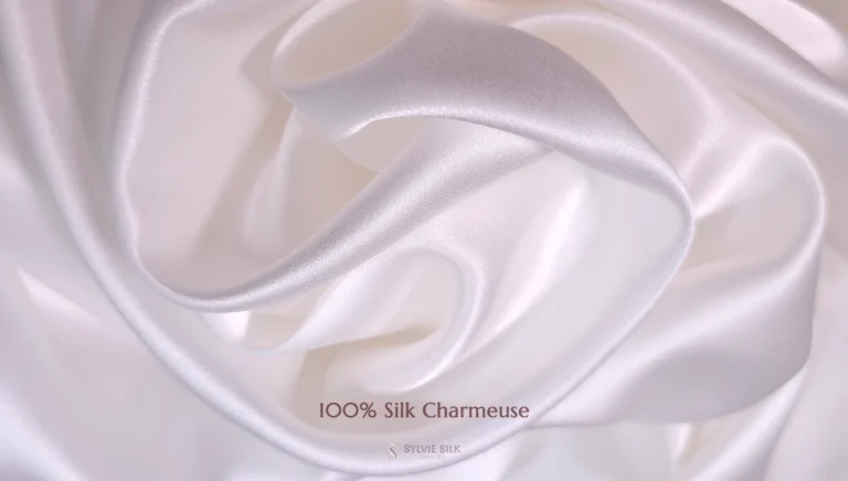 100% silk charmeuse fabric with a smooth lustrous face natural color