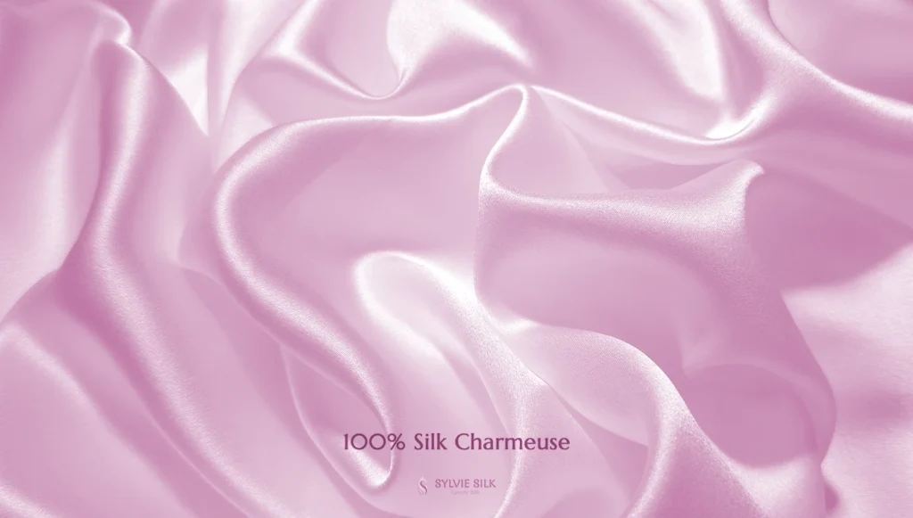 100% silk charmeuse fabric with a smooth lustrous face pink color